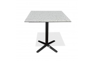 Table carrée de jardin BISTRO (70x70 cm) en acier noir et plateau terrazzo - BLANC