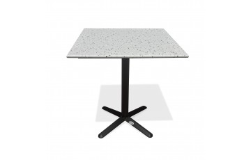 Table carrée de jardin BISTRO (70x70 cm) en acier noir et plateau terrazzo - BLANC