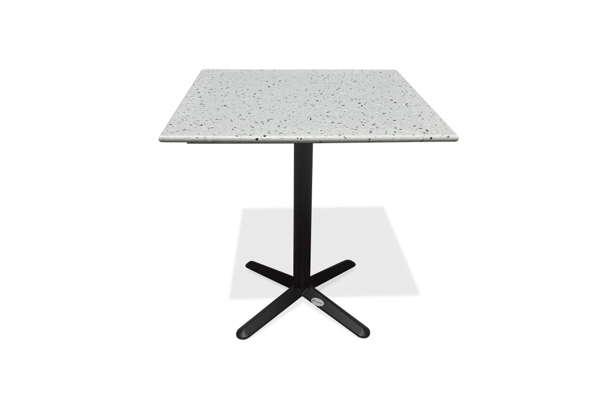 Table carrée de jardin BISTRO (70x70 cm) en acier noir et plateau terrazzo - BLANC