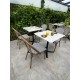 Table carrée de jardin BISTRO (70x70 cm) en acier noir et plateau terrazzo - BLANC