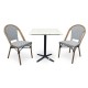 Lot composé d'une table de jardin BISTRO-TB70-TRZ et de 2 fauteuils BISTRO-FT-TEX-BLEU empilables
