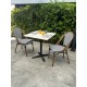Lot composé d'une table de jardin BISTRO-TB70-TRZ et de 2 fauteuils BISTRO-FT-TEX-BLEU empilables