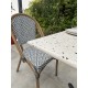 Lot composé d'une table de jardin BISTRO-TB70-TRZ et de 2 fauteuils BISTRO-FT-TEX-BLEU empilables