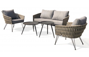 Salon bas de jardin CAPRI 4 places en corde tissée taupe et acier - GRIS ANTHRACITE