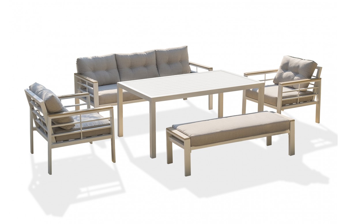 Ensemble repas de jardin CAYENNE 7 places en aluminium - BLANC