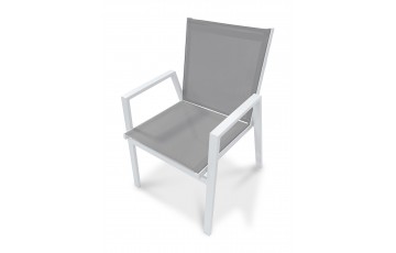 Fauteuil de jardin empilable FLORIDE en textilène taupe et aluminium - BLANC