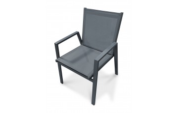 Fauteuil de jardin empilable FLORIDE en textilène et aluminium - GRIS ANTHRACITE