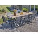 Lot composé d'une table de jardin FLORIDE-TB240-HPL-AW avec rallonge et de 8 fauteuils FLORIDE-FT-GRISANTH empilables