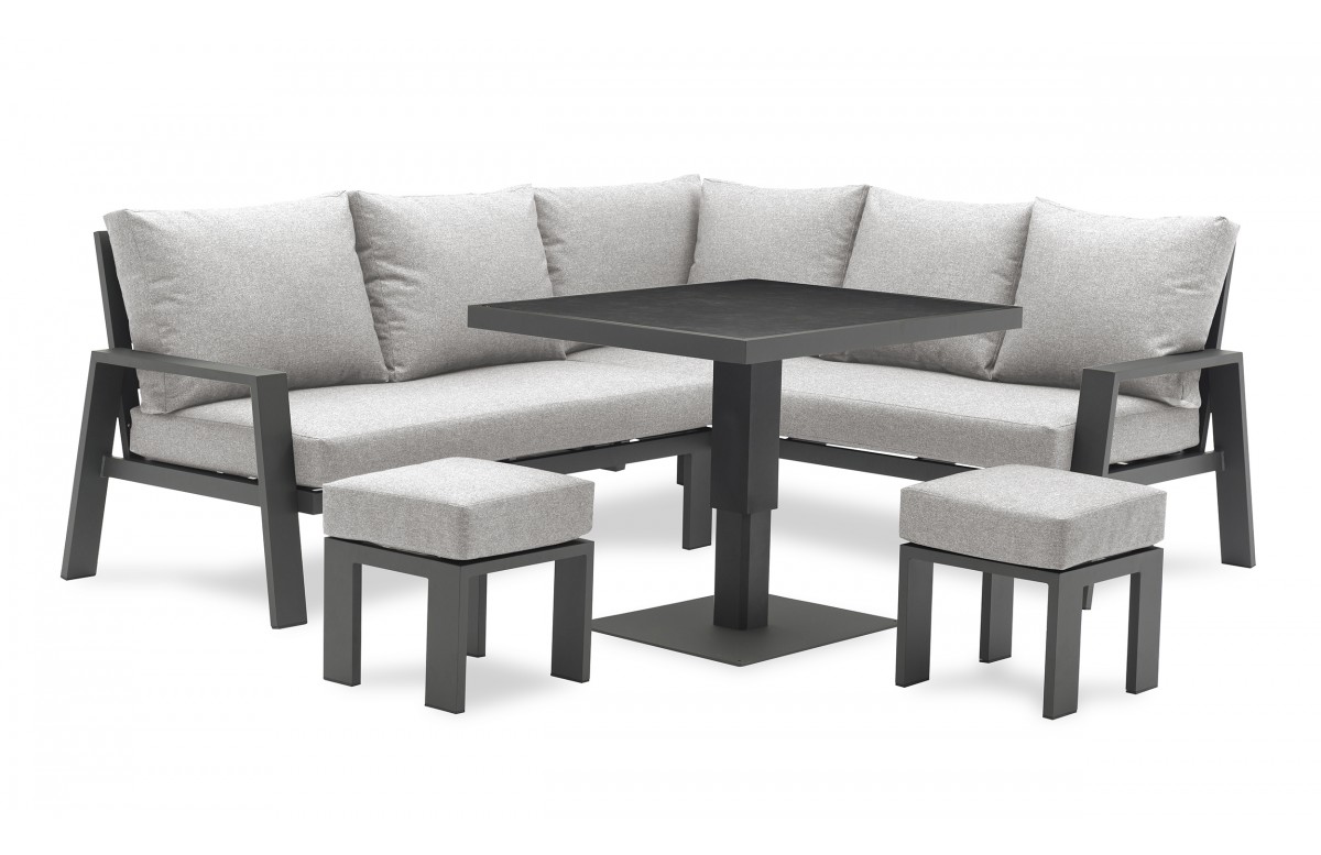 Ensemble repas de jardin IBIZA 7 places en aluminium et plateau en céramique - GRIS ANTHRACITE