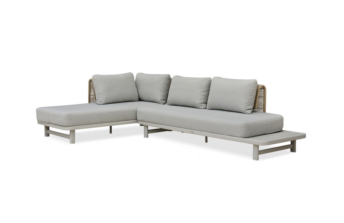 Salon de jardin d'angle IRUN 6 places en corde tissée et aluminium - GRIS