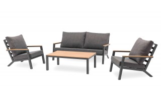 Salon de jardin KOMMOS 5 places en aluminium et plateau en composite - GRIS ANTHRACITE