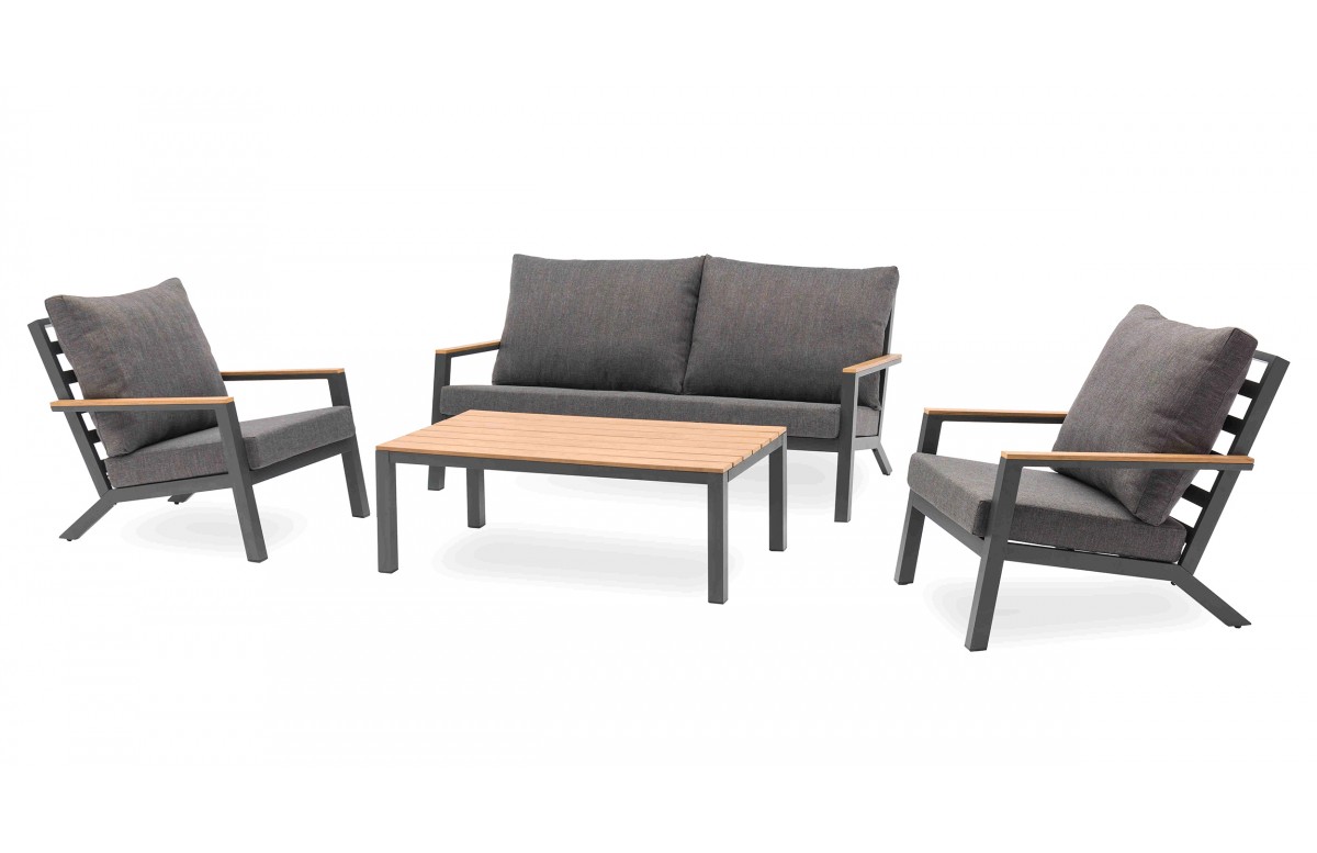 Salon de jardin KOMMOS 5 places en aluminium et plateau en composite - GRIS ANTHRACITE
