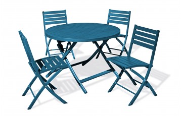 Lot composé d'une table de jardin MARIUS-TB110-CANARD pliante et de 4 chaises MARIUS-CP-CANARD pliantes