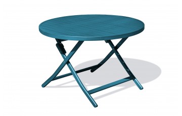 Table de jardin pliante MARIUS (diam. 110 cm) en aluminium - BLEU CANARD
