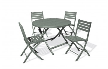 Lot composé d'une table de jardin MARIUS-TB110-KAKI pliante et de 4 chaises MARIUS-CP-KAKI pliantes