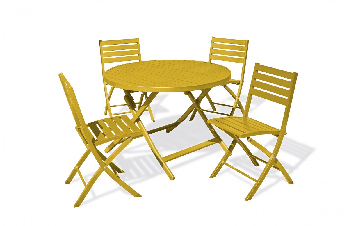 Lot composé d'une table de jardin MARIUS-TB110-MOUTARD pliante et de 4 chaises MARIUS-CP-MOUTARDE pliantes