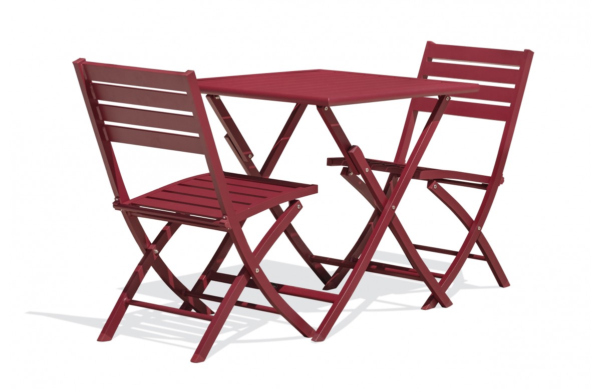Lot composé d'une table de jardin MARIUS-TB70-CARMIN pliante et de 2 chaises MARIUS-CP-CARMIN pliantes