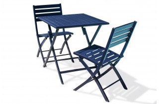 Lot composé d'une table de jardin MARIUS-TB70-MARINE pliante et de 2 chaises MARIUS-CP-MARINE pliantes