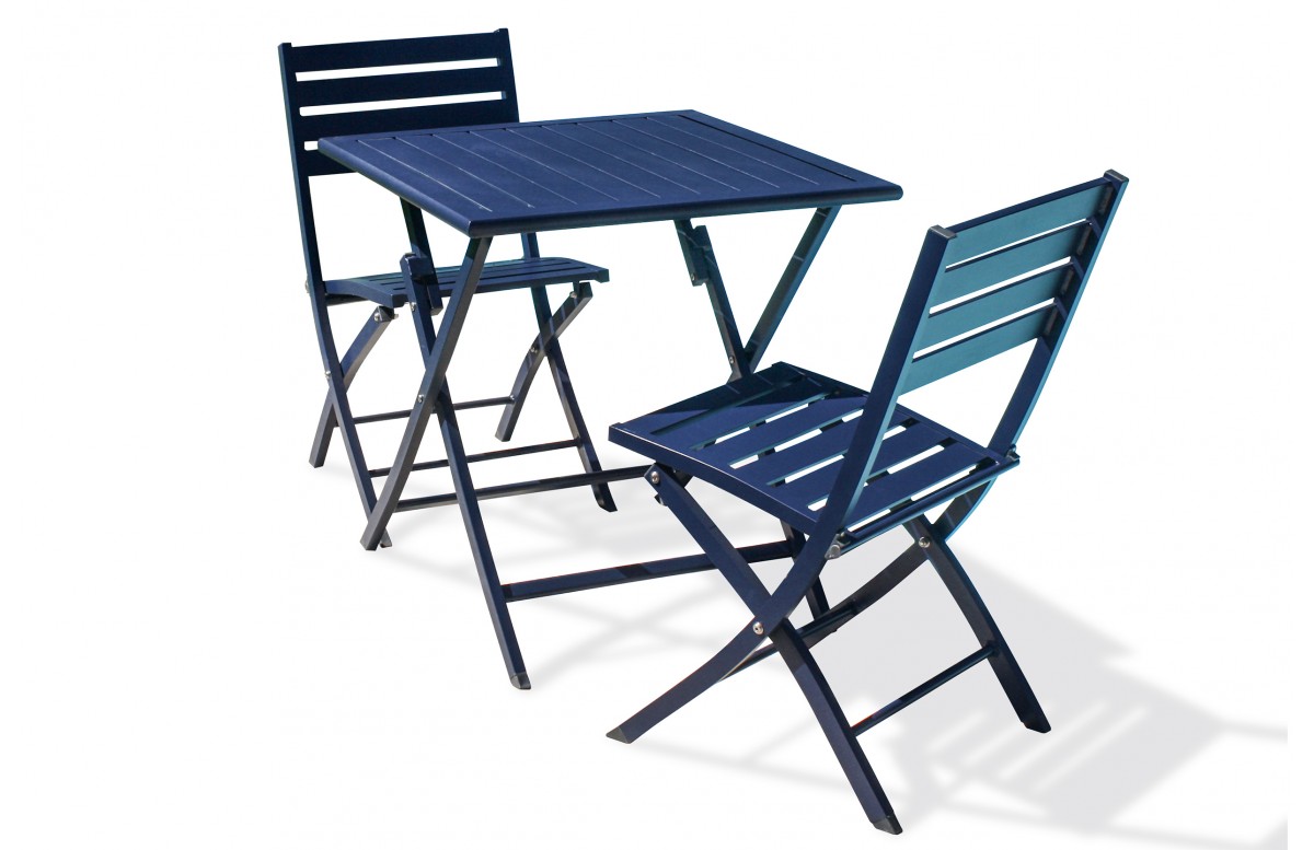 Lot composé d'une table de jardin MARIUS-TB70-MARINE pliante et de 2 chaises MARIUS-CP-MARINE pliantes