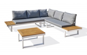 Salon de jardin MIYAKO 5 places en aluminium et acacia - BLANC