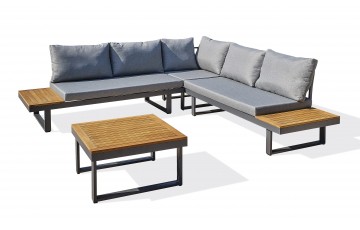 Salon de jardin MIYAKO 5 places en aluminium et acacia - GRIS ANTHRACITE