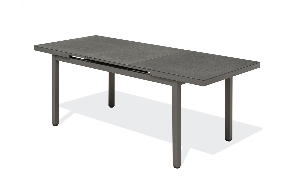 Table de jardin DANIA (160/210x90 cm) en aluminium et spraystone avec rallonge automatique - GRIS ANTHRACITE