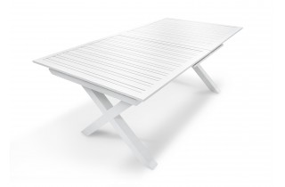 Table de jardin FLORIDE (180/240x100 cm) en aluminium avec rallonge automatique - BLANC