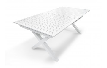 Table de jardin FLORIDE (180/240x100 cm) en aluminium avec rallonge automatique - BLANC