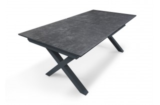 Table de jardin FLORIDE (180/240x100 cm) en aluminium et plateau en céramique avec rallonge automatique - GRIS ANTHRACITE