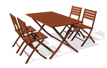 Lot composé d'une table de jardin MARIUS-TB140-TERRA pliante et de 4 chaises MARIUS-CP-TERRA pliantes