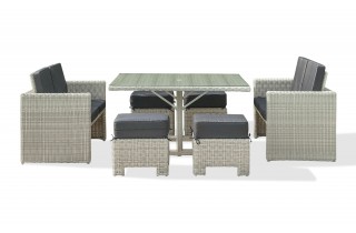 Ensemble repas de jardin OCEANE-LUNCH encastrable 8 places en résine tressée et plateau verre - CREME