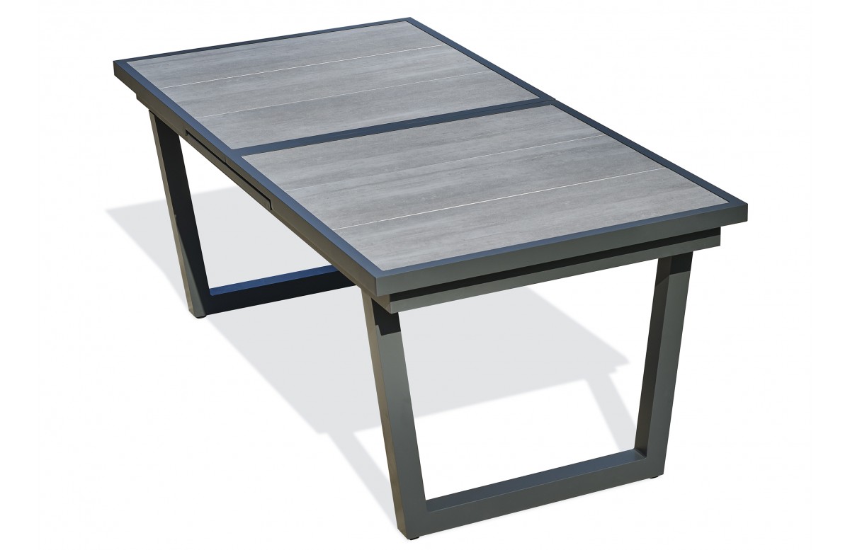 Table de jardin OLHOS (191/251x95 cm) avec rallonge automatique en aluminium et céramique - GRIS ANTHRACITE