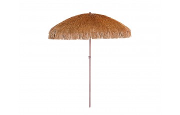 Parasol à franges HAWAI (diam. 200 cm) en acier finition bois - MARRON