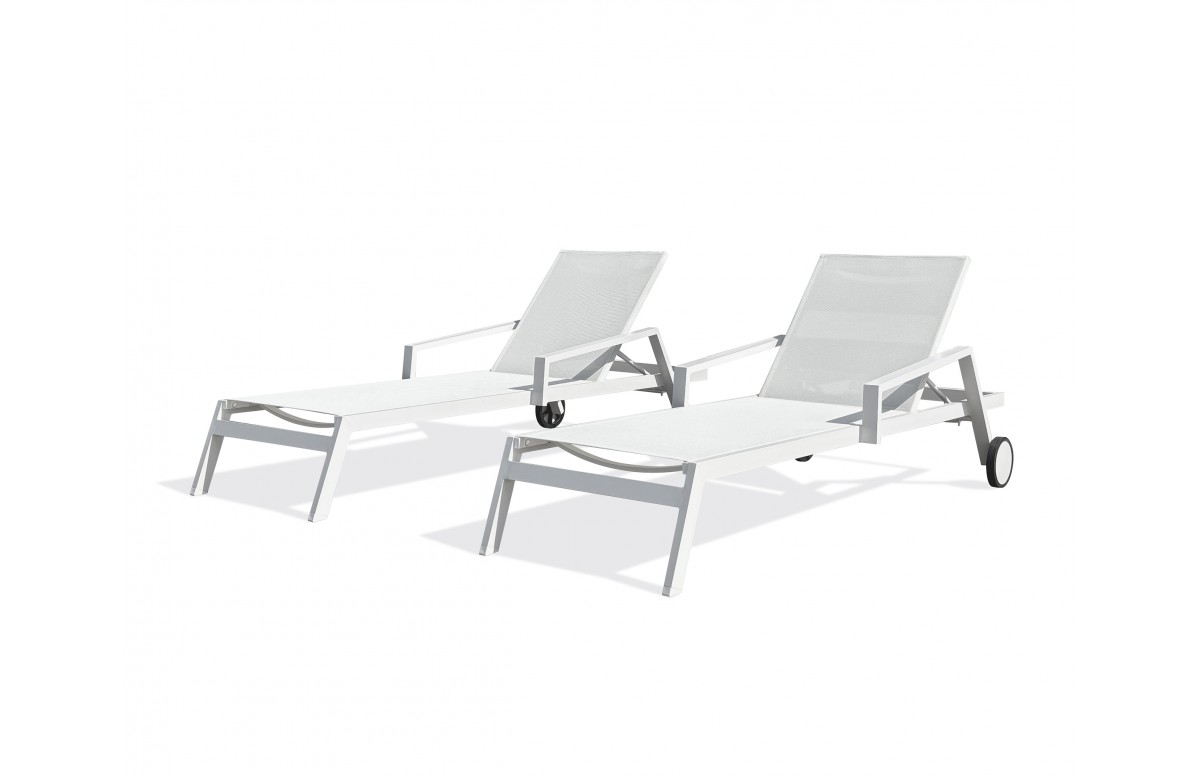 Lot composé de 2 bains de soleil multi-positions IBIZA-CL-BLANC