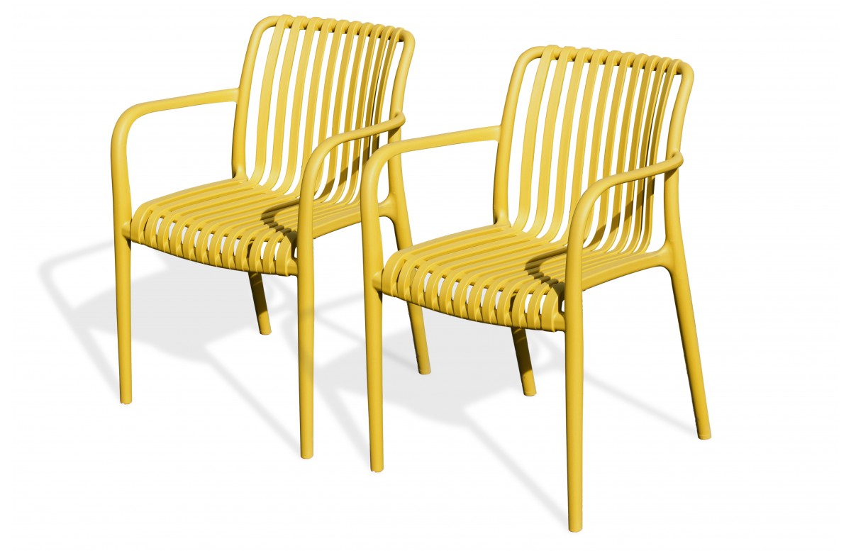 Lot composé de 2 fauteuils de jardin TIAGO-FT-MOUTARDE empilables