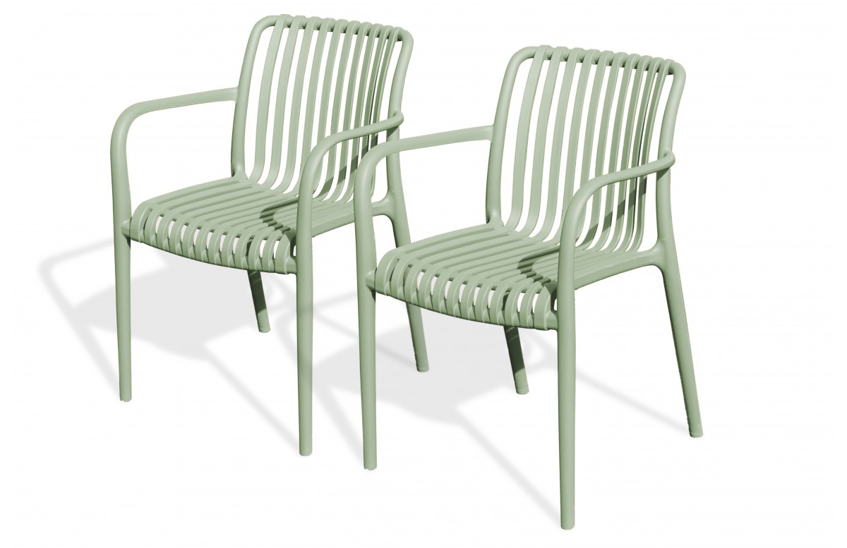 Lot composé de 2 fauteuils de jardin TIAGO-FT-OLIVE empilables