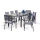 Lot composé d'un table de jardin TOLEDE-TB300-NOIR avec rallonge et de 8 fauteuils TOLEDE-FT empilables