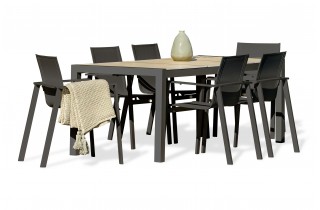 Lot composé d'une table de jardin VENISE-TB200 et de 6 fauteuils ALU-MIAMI-FT empilables