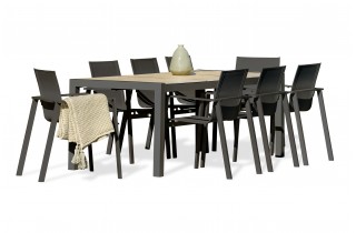 Lot composé d'une table de jardin VENISE-TB200 et de 8 fauteuils ALU-MIAMI-FT empilables