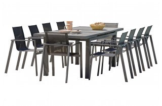 Lot composé d'une table de jardin VENISE-TB250 avec rallonge et de 10 fauteuils ALU-MIAMI-FT empilables