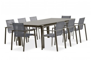 Lot composé d'une table de jardin ZAHARA-TB240 avec rallonge et de 8 fauteuils ZAHARA-FT empilables