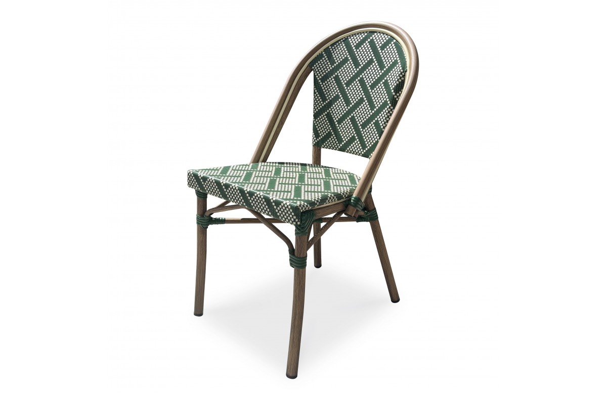Fauteuil de jardin empilable BISTRO en aluminium effet bois et textilène - VERT
