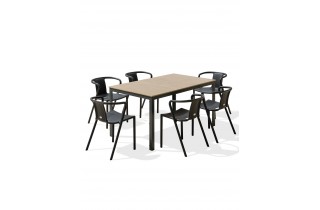Lot composé d'une table BOSTON-TB150 et de 6 fauteuils de jardin empilables DIEGO-FT-GRISANTH