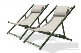 Lot composé de 2 chiliennes de jardin pliantes JULIA-CHIL-KAKI