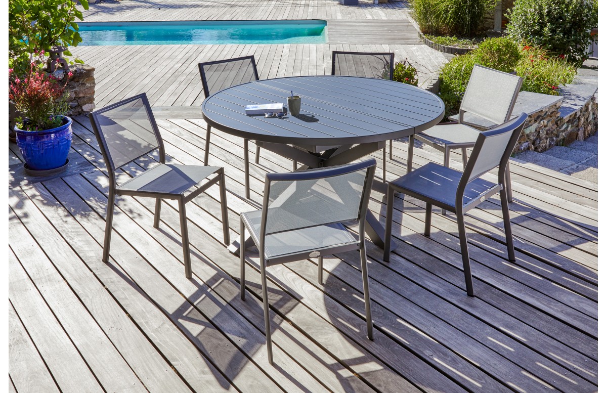 Lot composé d'une table de jardin PELOSA-TB200 et de 6 chaises STOCKHOLM-CH empilables