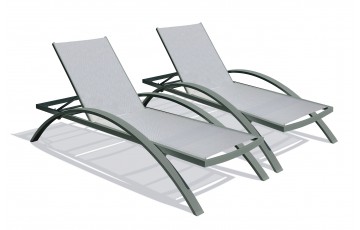 Lot composé de 2 bains de soleil BARCELONA-CL-KAKI empilables