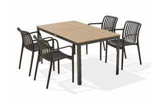 Lot composé d'une table BOSTON-TB150 et de 4 fauteuils de jardin empilables TIAGO-FT-NOIR
