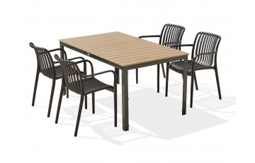 Lot composé d'une table BOSTON-TB150 et de 4 fauteuils de jardin empilables TIAGO-FT-NOIR