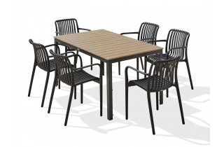 Lot composé d'une table BOSTON-TB150 et de 6 fauteuils de jardin empilables TIAGO-FT-NOIR