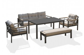 Ensemble repas de jardin CAYENNE 7 places en aluminium - GRIS ANTHRACITE